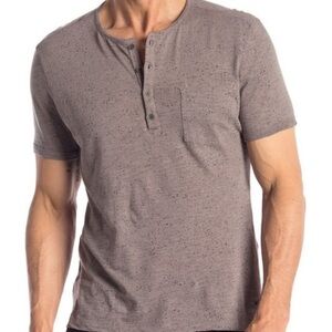 John Varvatos Henley Ink Splatter Print Shirt Greige Size Large